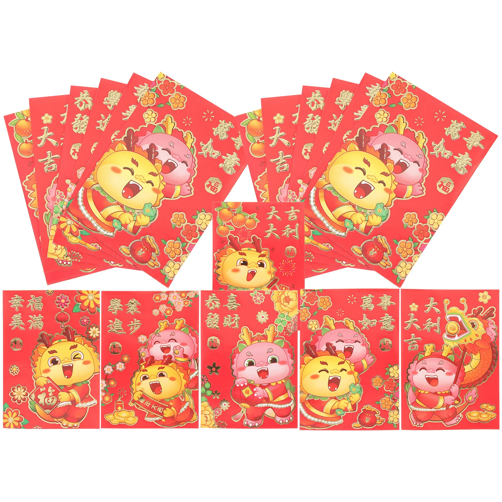 

30Pcs 2024 Dragon Year Red Packets Lunar New Year Cash Envelopes Creative Festival Gift Bags for Family Celebration