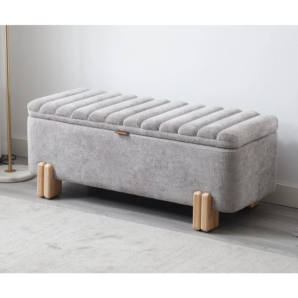 

45" Storage Bench Velvet Entryway Bench Upholstered Ottoman Bench with Wavy Top & Safty Hinge for Bedroom Living Room Hallway,