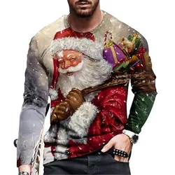 2023 New Christmas Man's Round neck long sleeves T-shirt 3D print fallow fashion top Sweatshirt tee Men's clothing