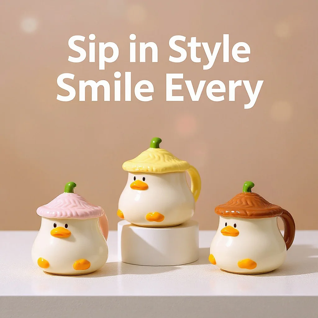 

400 мл кружка с милой уткой и соломенной крышкой, керамическая кофейная чашка, кавайная мультяшная посуда для напитков для чая, молока, завтрака, новинка, подарок