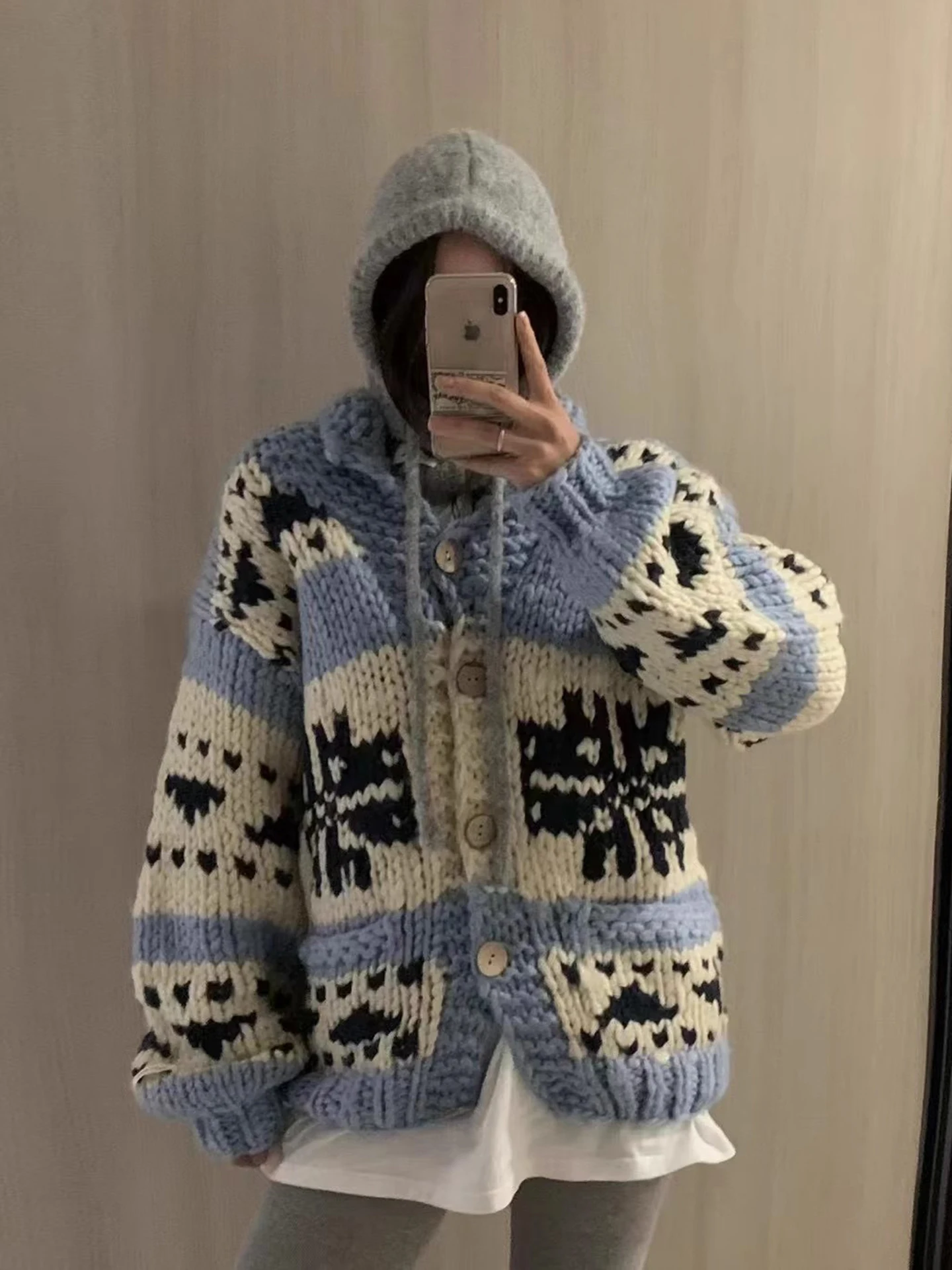 الرجعية اللون بلو الثقيلة متماسكة ثي إبرة منقوشة سترة Jaet المرأة شتاء جديد زر واحد تنوعا أعلى #2