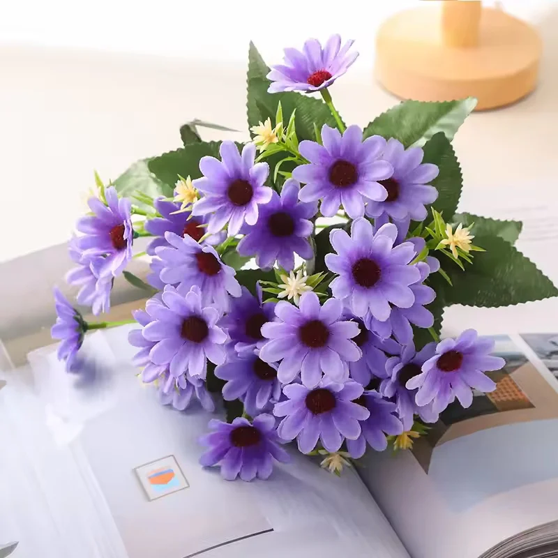 5 Ramas de 15 Cabezas de Flores Artificiales de Margarita, Gerbera y Manzanilla para Decoración de Bodas, Hogar y Fiestas