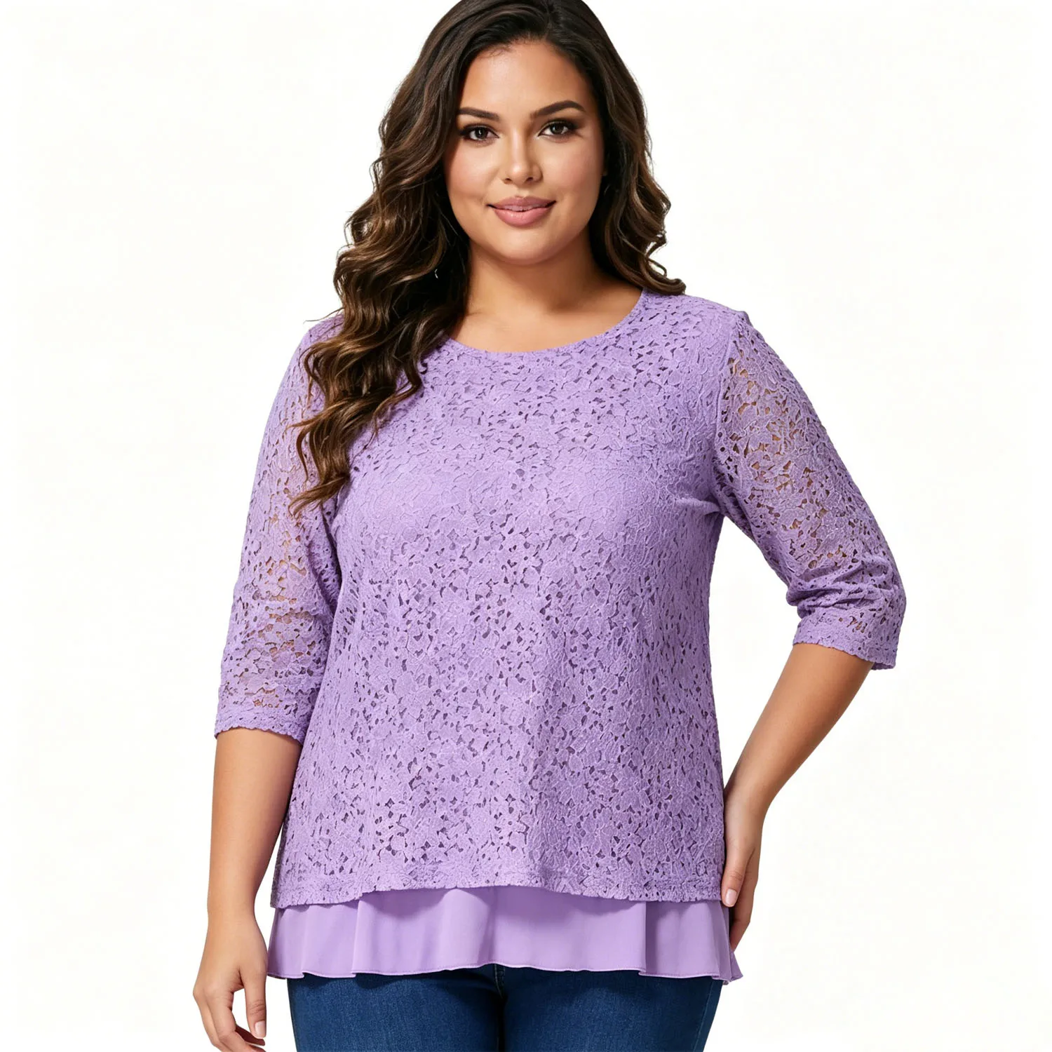 3/4 Sleeve Lace Two Layer Nursing Maternity Top Plus Size Round Neck Back Bow Split Feeding Loose Pregnant Women Tunic Blouse