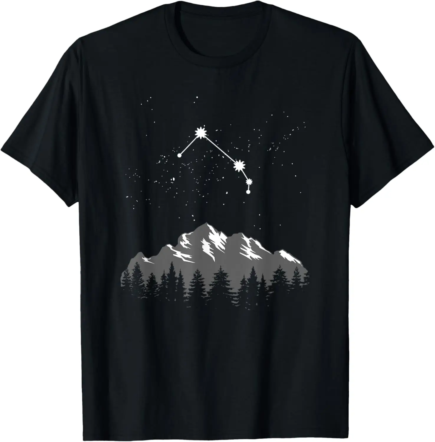 

Мужская хлопковая футболка с короткими рукавами и рисунком «Овен», «Созвездие Горные деревья, ночное небо»