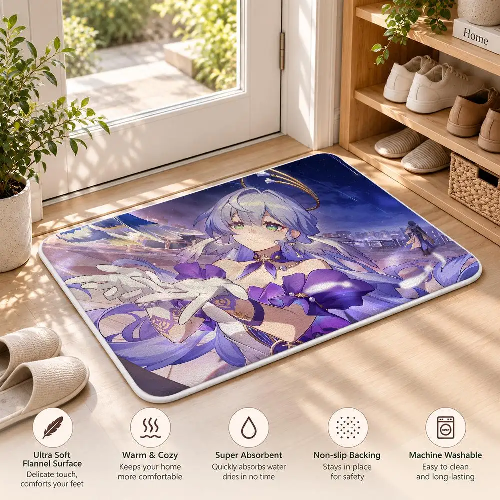 Honkai Star Rail Robin Game Floor Mat Flannel Rug Soft Non Slip Door Mat For Bathroom Bedroom Kitchen Living Room Home Decor