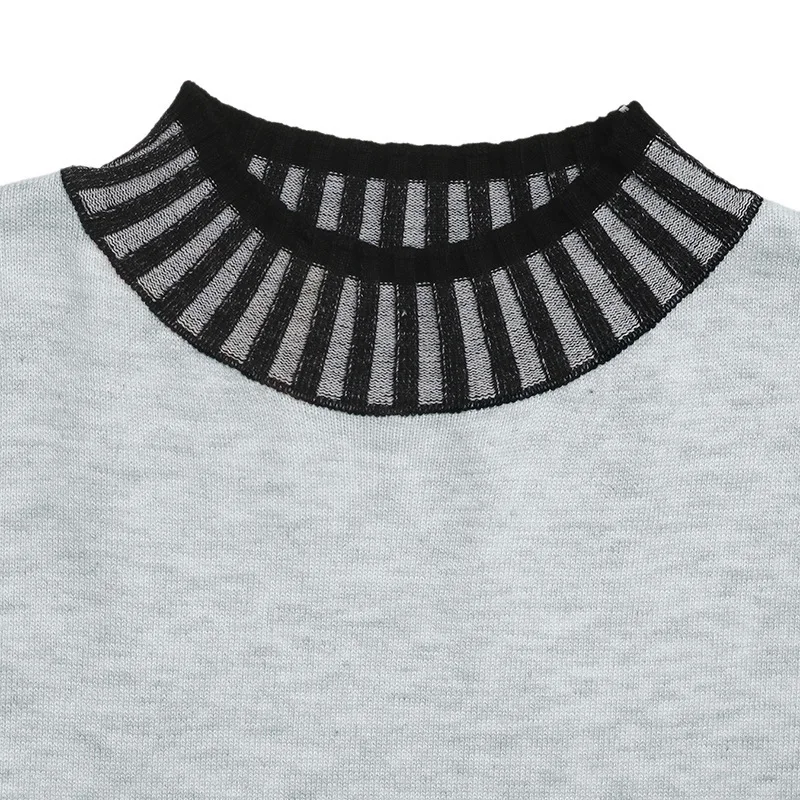 Vestido suéter con cordones de manga larga, tejido informal, a rayas, decorativo, con cuello medio alto, contraste, otoño e invierno