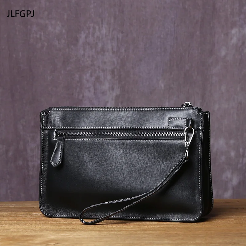 Original Genuine Leather Zippered Hand Bag For Men With Large Capacity Head Layer Cowhide Casual Versatile Mobile Phone Bag