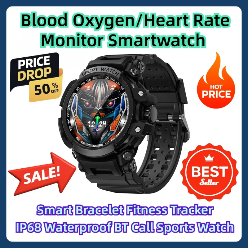 

Blood Oxygen/Heart Rate Monitor Smartwatch Smart Bracelet Fitness Tracker IP68 Waterproof BT Call Sports Watch