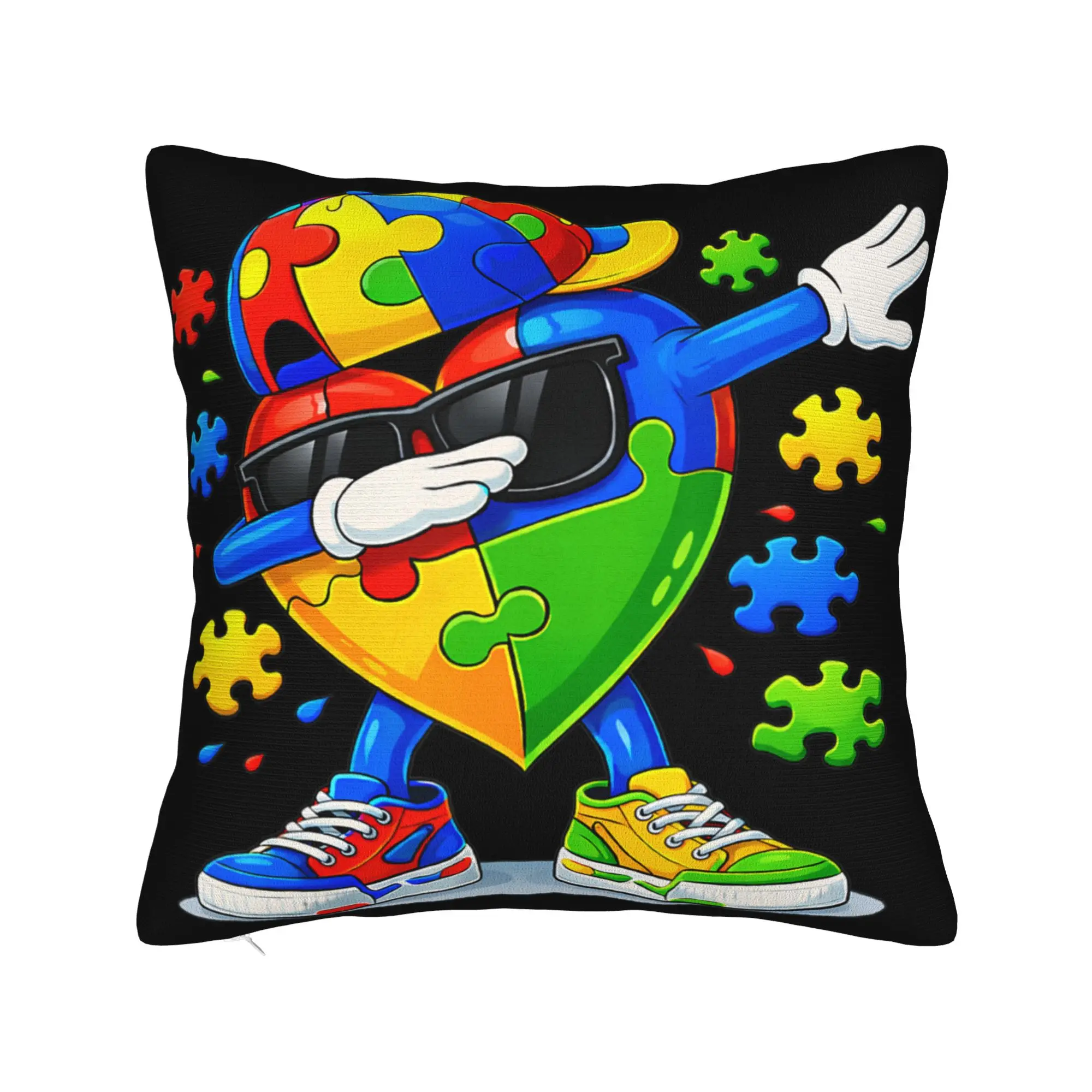 Decorative Pillow Covers Dabbing Puzzle Autism Awareness Product Seater  Pillow Case Cover Square Multi Size