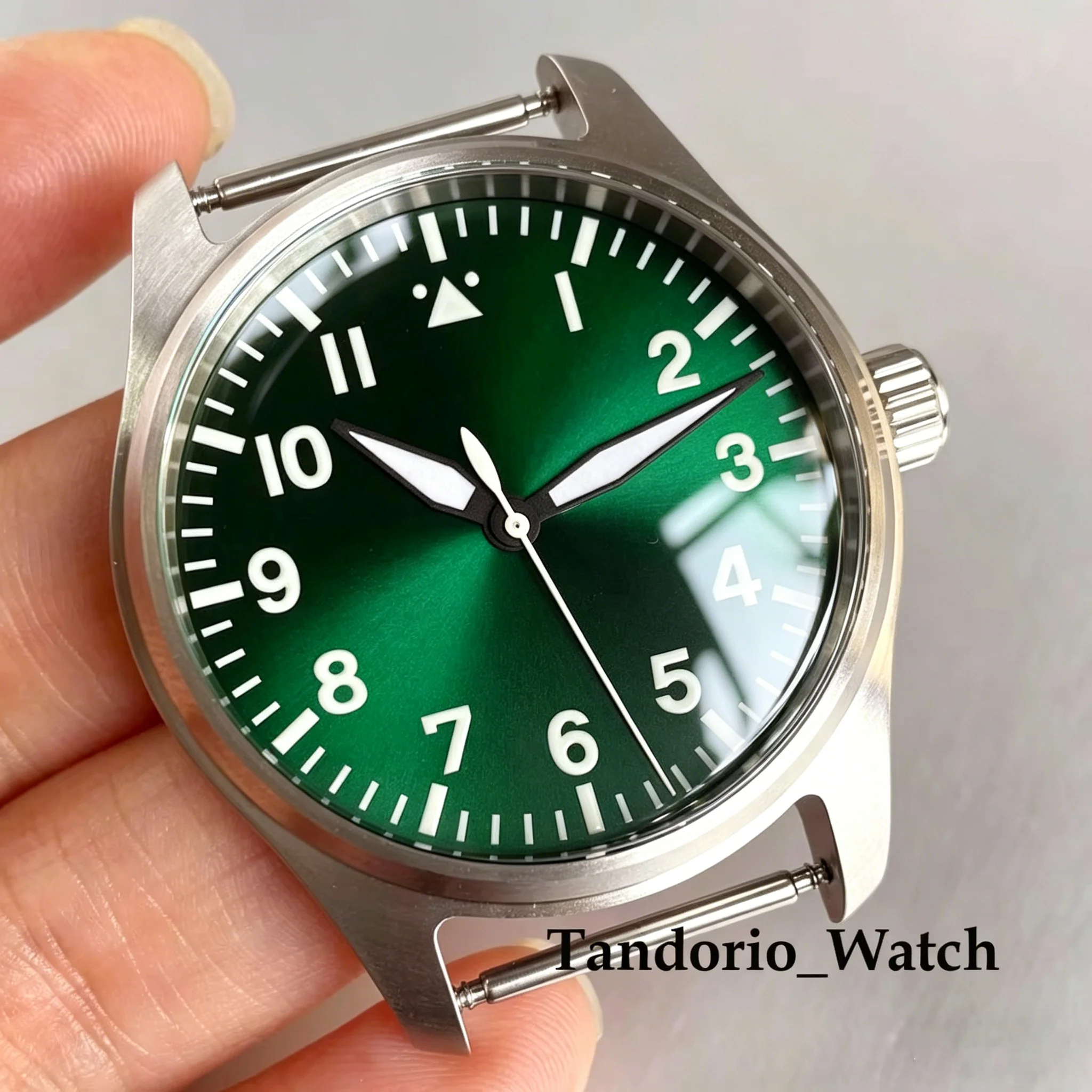 Tandorio Pilotenuhrengehäuse aus Saphirglas, 39 mm, mit 33,5 mm Zifferblatt für NH35 ETA 2824 Miyota-Uhrwerk, wasserdichtes Gehäuse aus Edelstahl