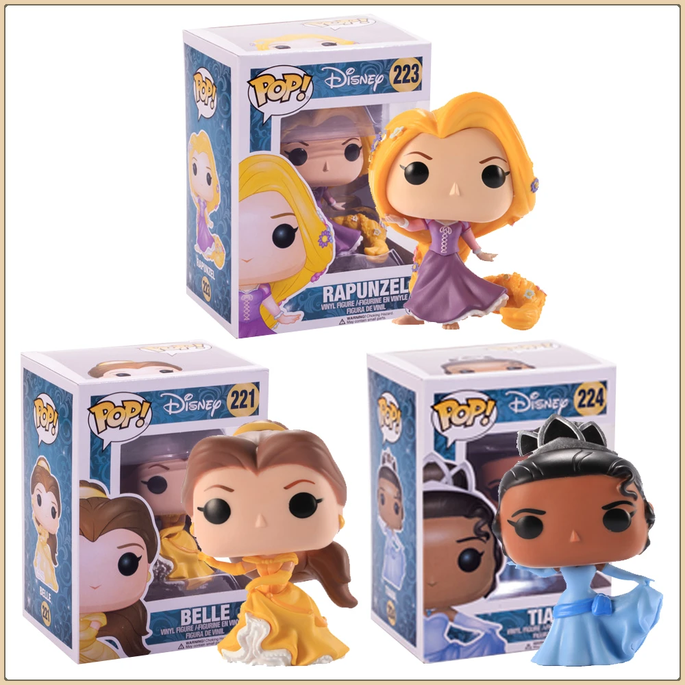 

FUNKO POP Disney Princess Action Figures Anime Cute Q Version Belle Tiana Rapunzel Dolls Models Ornament Toy Collection Kid Gift