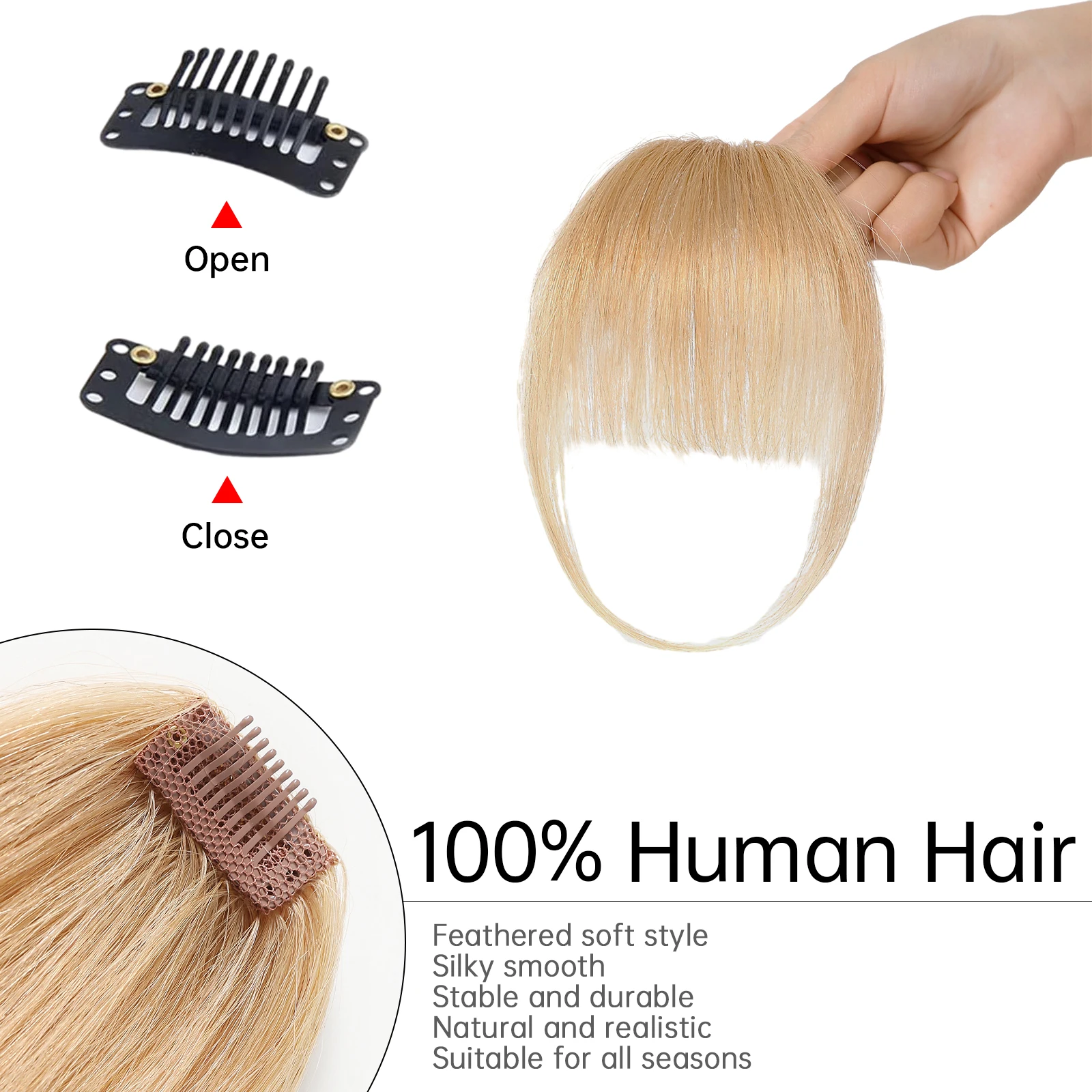 100% Human Hair Extension Blonde Clip in Air Bangs Fringe With Temples Hairpieces Clip on Bangs Women for Party Daily Easy Wear