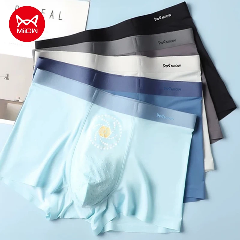 

MiiOW 3Pcs Ice Silk Summer Men Underwear 5A Antibacterial Mesh Breathable Crotch Men's Panties Silky Man Underpants Boxer Briefs