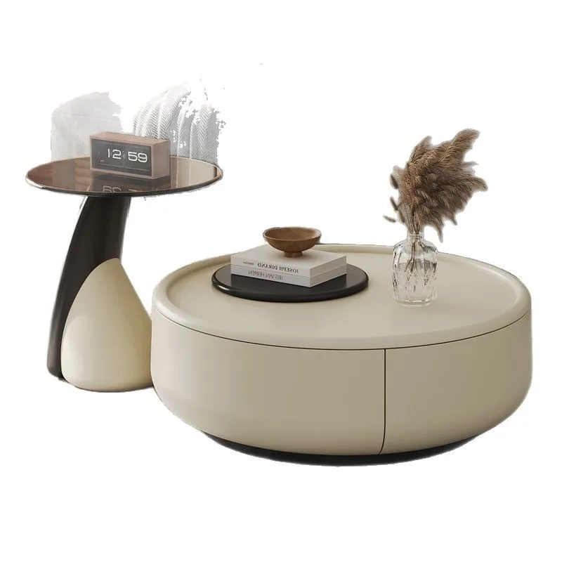 

Wabi Sand Cream Wind Rona Coffee Table Living Room Household Small Unit Solid Wood Round Tea Table 2024 New High-end Combination