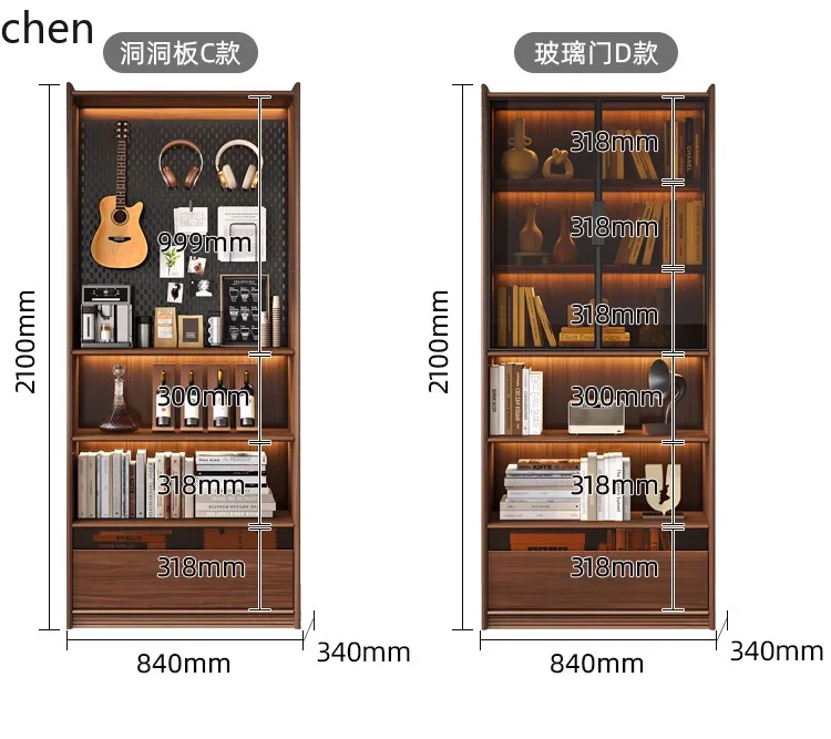 HT New Chinese Style Solid Wood Cabinet Bookshelf Free Combination Full Wall Display with Glass Door Floor-standing - view 6