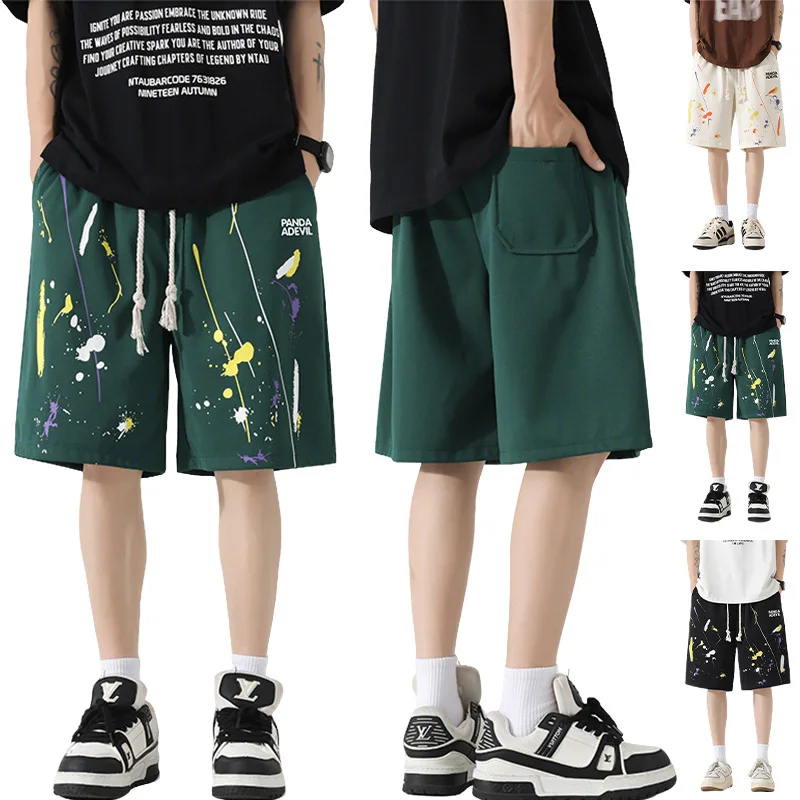 

2026 Summer New Men's Trendy Loose Shorts Simple and Versatile Trendy Graffiti Printed Casual Sports Shorts Gym Shorts Men Yoga