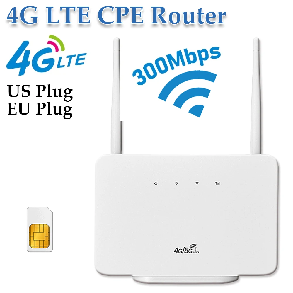 4G LTE CPE Wireless Router 4G Modem 300Mbps RJ45 LAN WAN External Antenna Wireless Wifi Hotspot with SIM Card Slot for Home