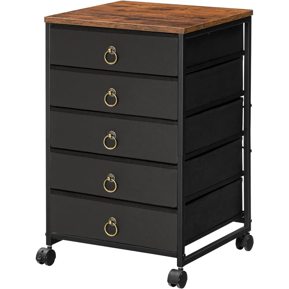 HOOBRO 5-Drawer Chest, File Cabinet, Office Cabinet with Drawers, Rolling Printer Stand, Filing Cabinet for Living Room