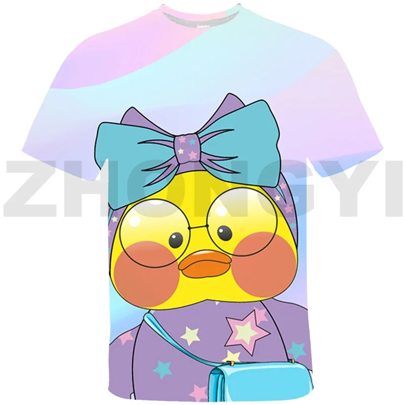 Summer Cartoon Lalafanfan Duck 3D T-shirt Teens Girls Kawaii Anime Clothes Streetwear Women Casual Short Tees Tops Kids T Shirts