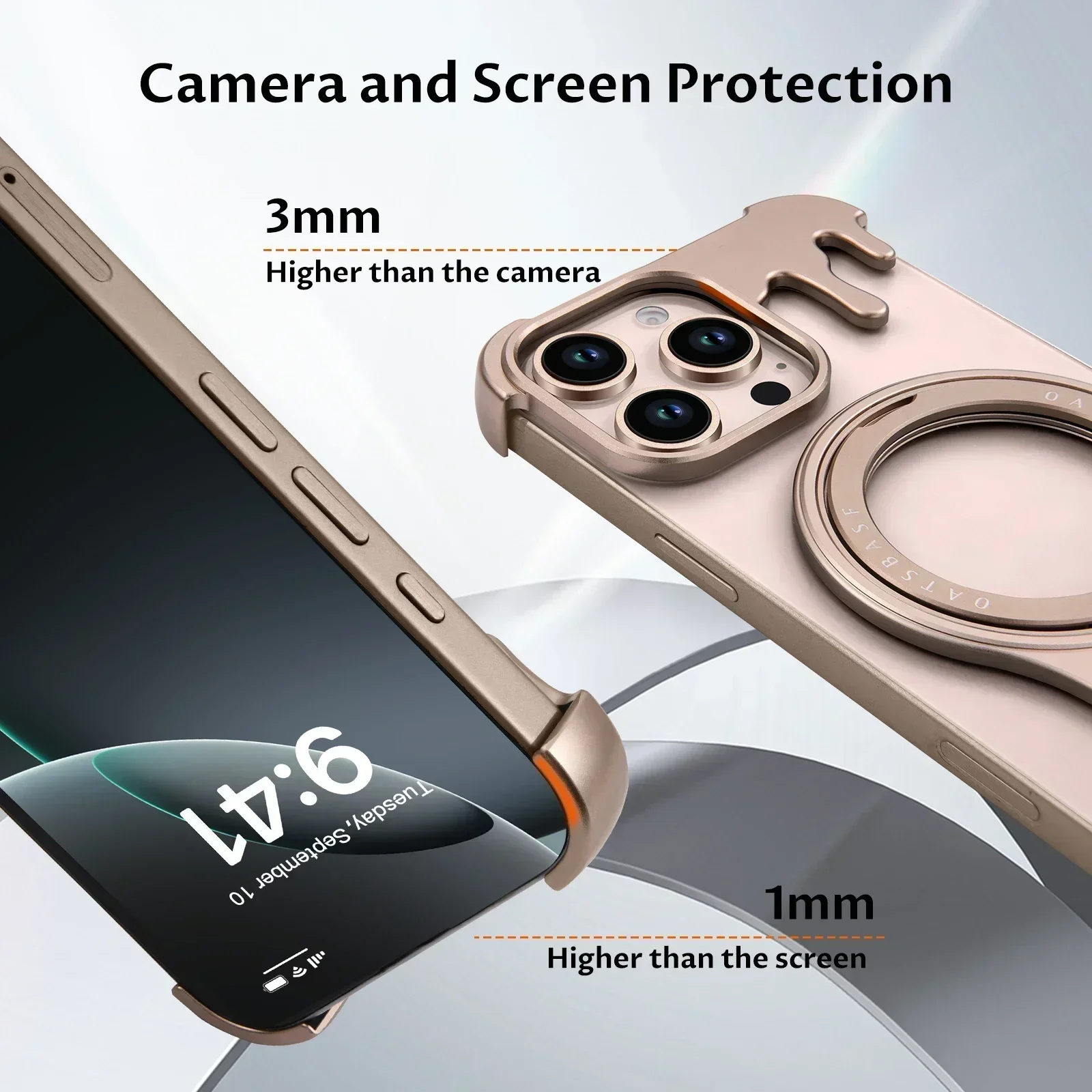 Eary Cell Phone Case for 16/15/14/13 Pro Max for Magsafe 360°Rotate Magnetic Stand Frameless Bumper Shockproof Protective Cover