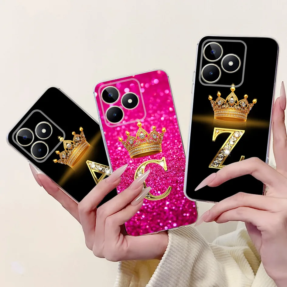 For Realme Note 50 Case RMX3834 Cover Luxury Crown Letters Soft Silicone Clear TPU Phone Case For Realme C51 C53 Note50 4G Funda