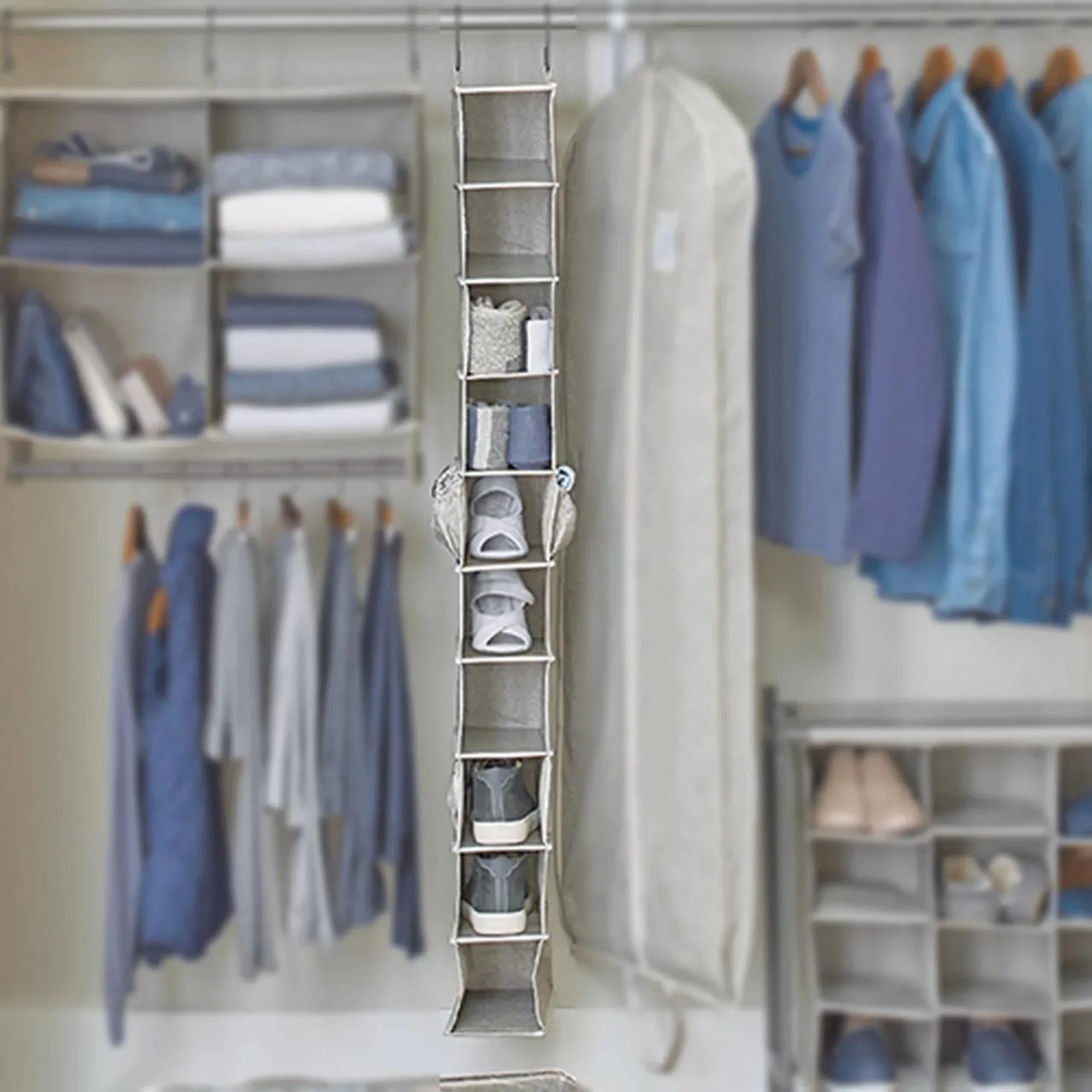 

Polyester & Cotton 10-Shelf Hanging Adult Closet Organizer with 4 Side Pockets