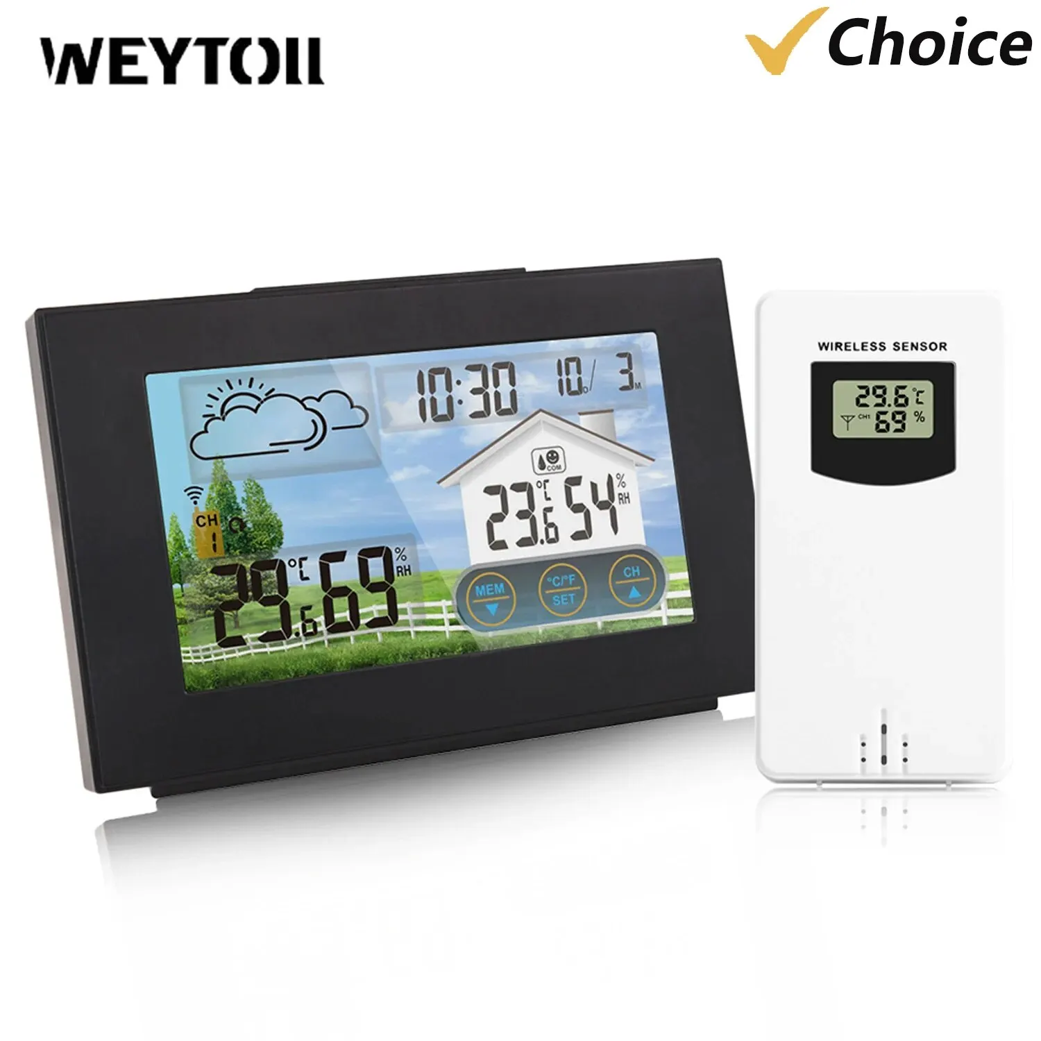 Drahtlose Wetterstation Forecaster Indoor Outdoor Thermometer Hygrometer mit Sensor Farb-Touchscreen Wecker Kalender