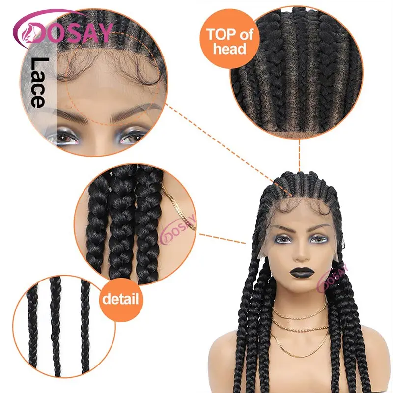 Perruque synthétique tressée en Cornrow Box pour femmes africaines noires, tresses avant en dentelle, tressage de 36 pouces