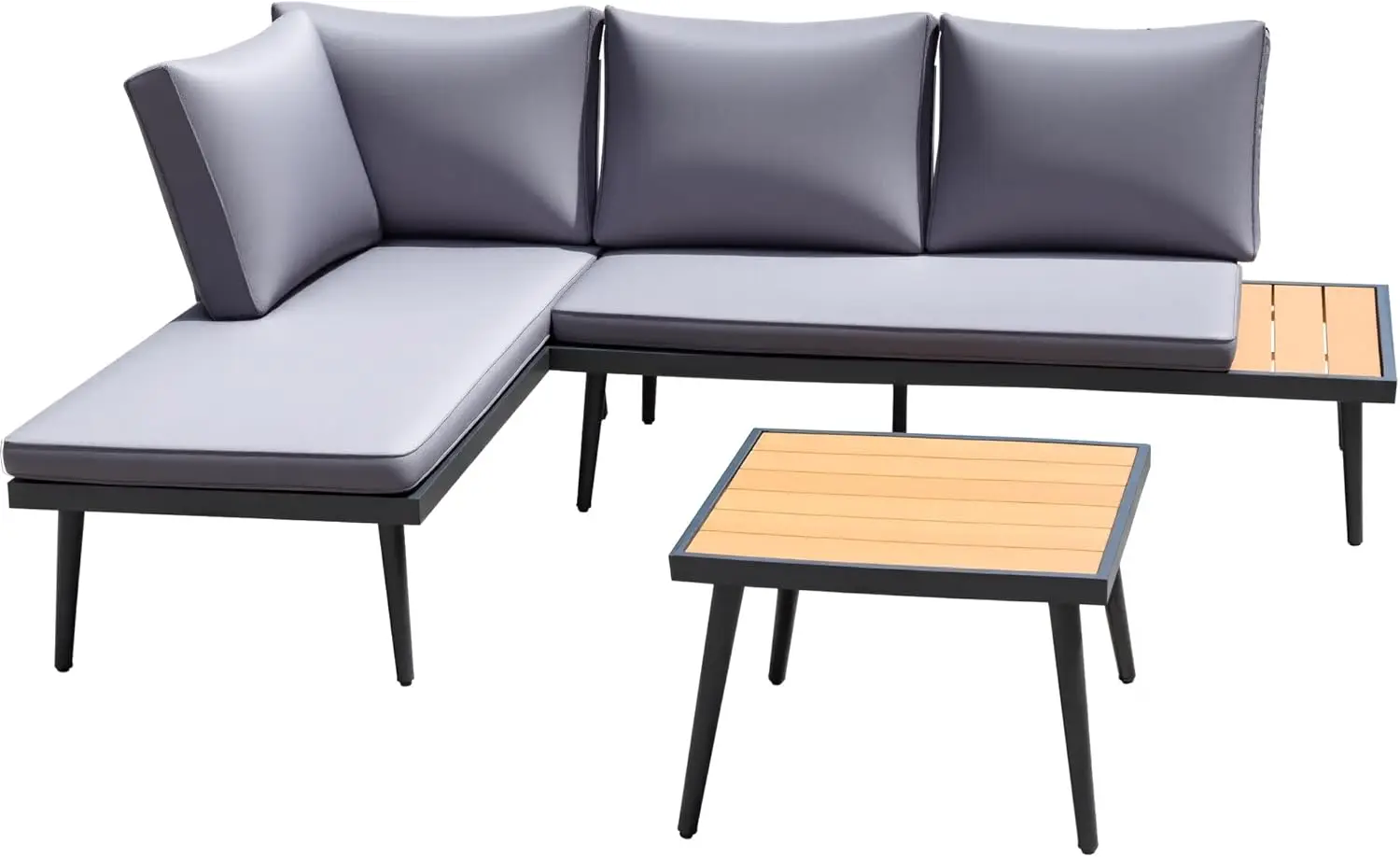 

Outdoor Sectional Furniture Patio Sectional Sofa with Acacia Wood Table,Patio L-Shaped Conversation Set with All-Weather Cushion