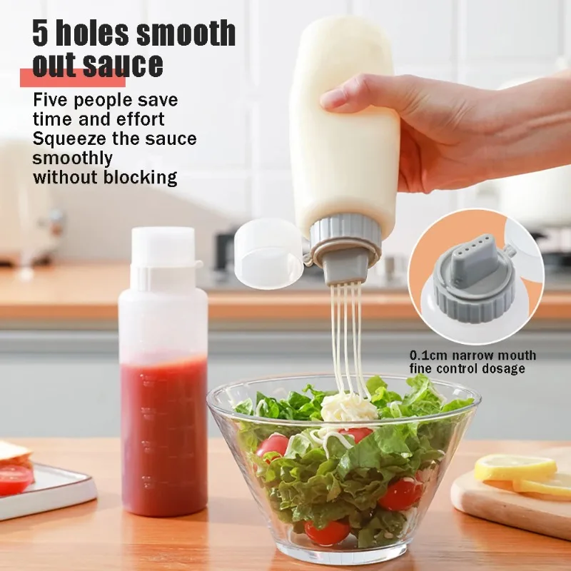 350ml 5 Holes Condiment Squeeze Bottle Kitchen Ketchup Mustard Bottle Clear Mayonnaise Honey Dispenser Sauce Storage Container