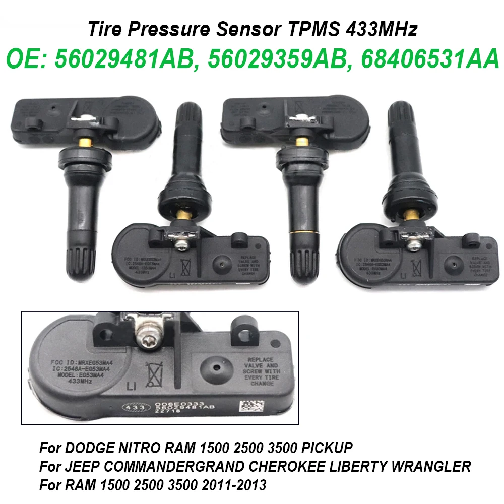 56029481AB 56029359AB 68406531AA 타이어 압력 센서 TPMS 433MHz 56029359AC TPM60 (닷지 나이트로 램 1500 2500 3500 픽업용)