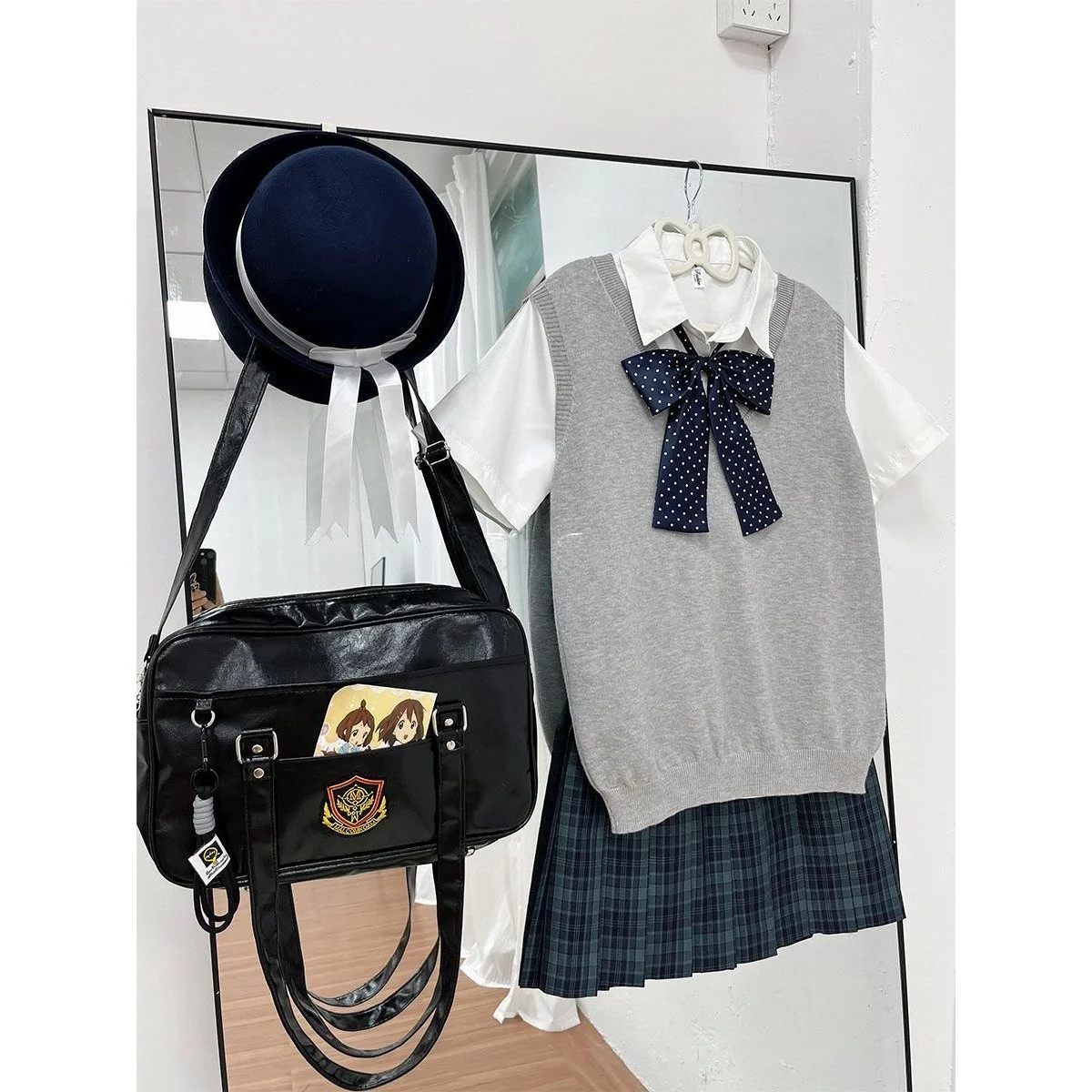 

Original 2026 JK Uniform Knitted Vest Spring Summer College Seaweed Plaid Skirt Set Women's Fashion Ensemble Breathable Polye...