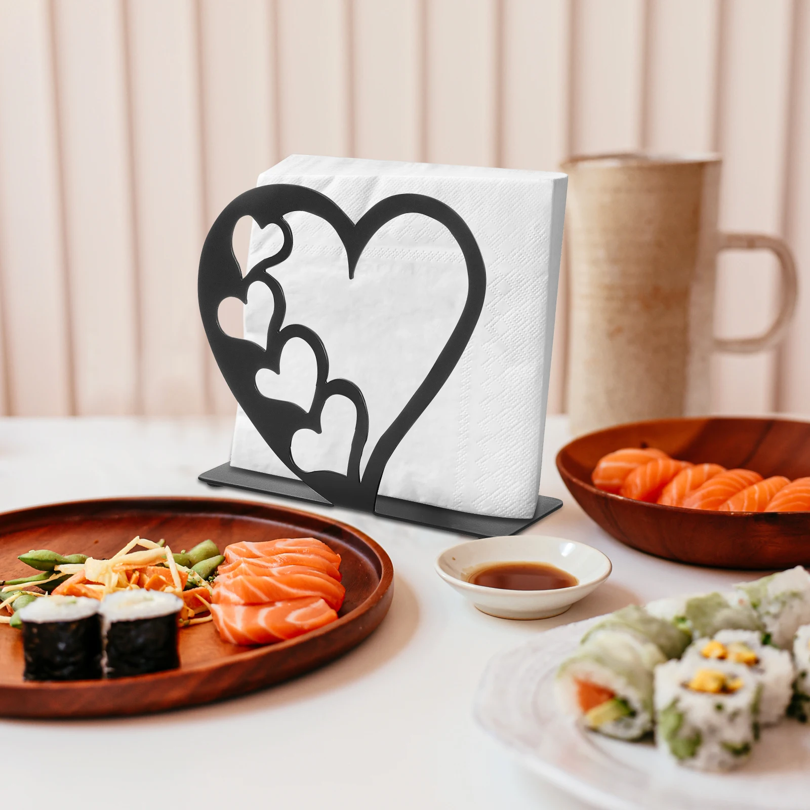

Heart Shaped Napkin Holder 12x4x10 2cm Black Elegant Retro Decorative Metal Stand for Home Kitchen Bathroom Hotel Party