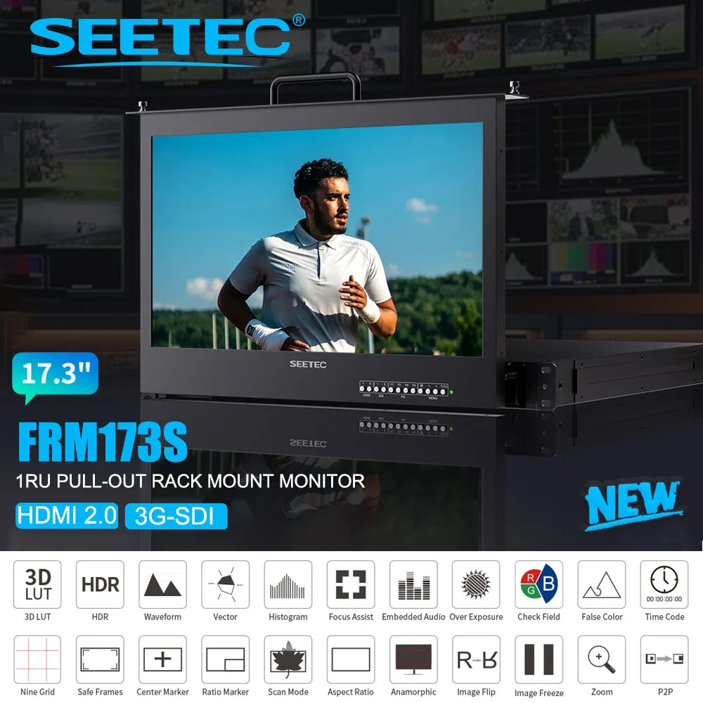 

SEETEC FRM173S 17.3" 1Rackmount Broadcast Monitor RU Pull-out Multiview Director 3G-SDI HDMI 4K IPS FHD 1920x1080