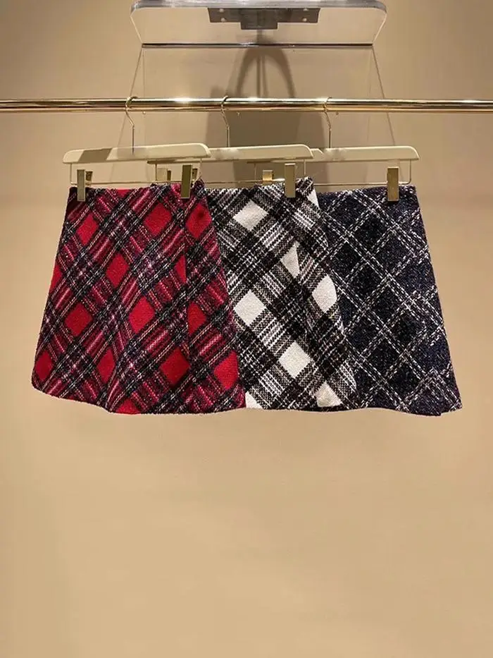 

High Waist A-Line Skirt Pants Diamond Patterned New Autumn Winter Vintage Polka Dot Half Body Skirt Pants for Women