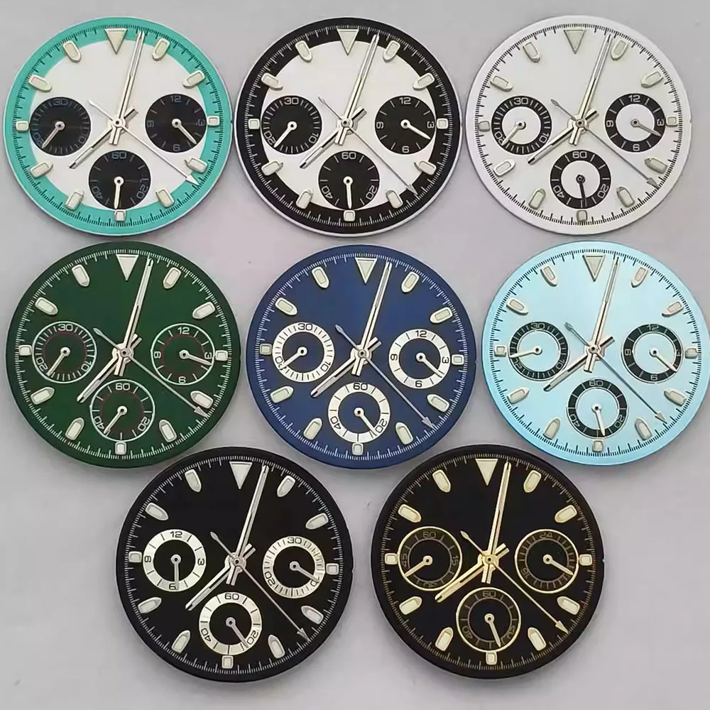 

29.5mm Watch Dial, Green Luminous Dial VK63 Hands, for VK63 Movement Quartz Watch Faces + Pointer Replacement Needles Parts