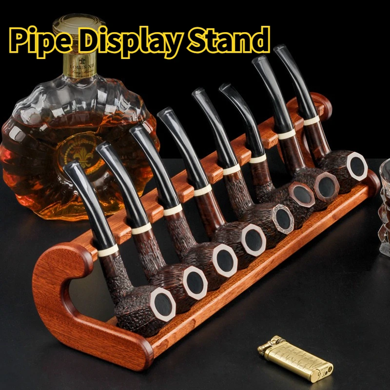 

Sabilli Wood Pipe Display Stand, Single Layer 8 Position Solid Wood Pipe Holder Base Holder Storage Bracket Accessories