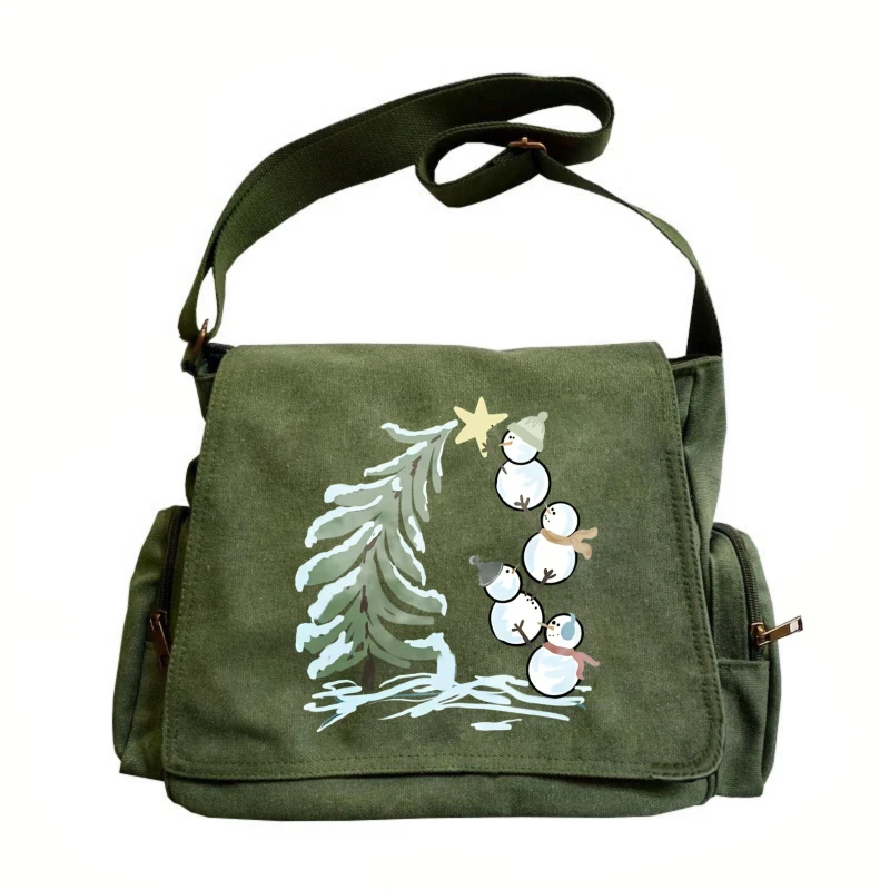 

Christmas Women's Shoulder Bag Canvas Messenger Bag Large Capacity Snowman Print Women's Crossbody Bag