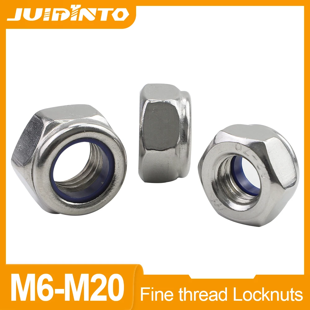 

JUIDINTO 1-30pcs Fine Thread Hex Nylon Insert Locknut M6 M8 M10 M12 M14 M16 M18 M20 Stainless Steel Metric Nylock Nut Secure Nut