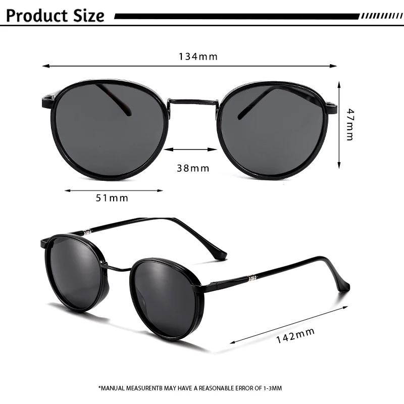 CATERSIDE Polarisierte runde Sonnenbrille für Herren, Hip-Hop-Stil, Metallrahmen, Federscharnier, Sonnenbrille für Damen, zum Fahren, Angeln, UV400 – Detail 7