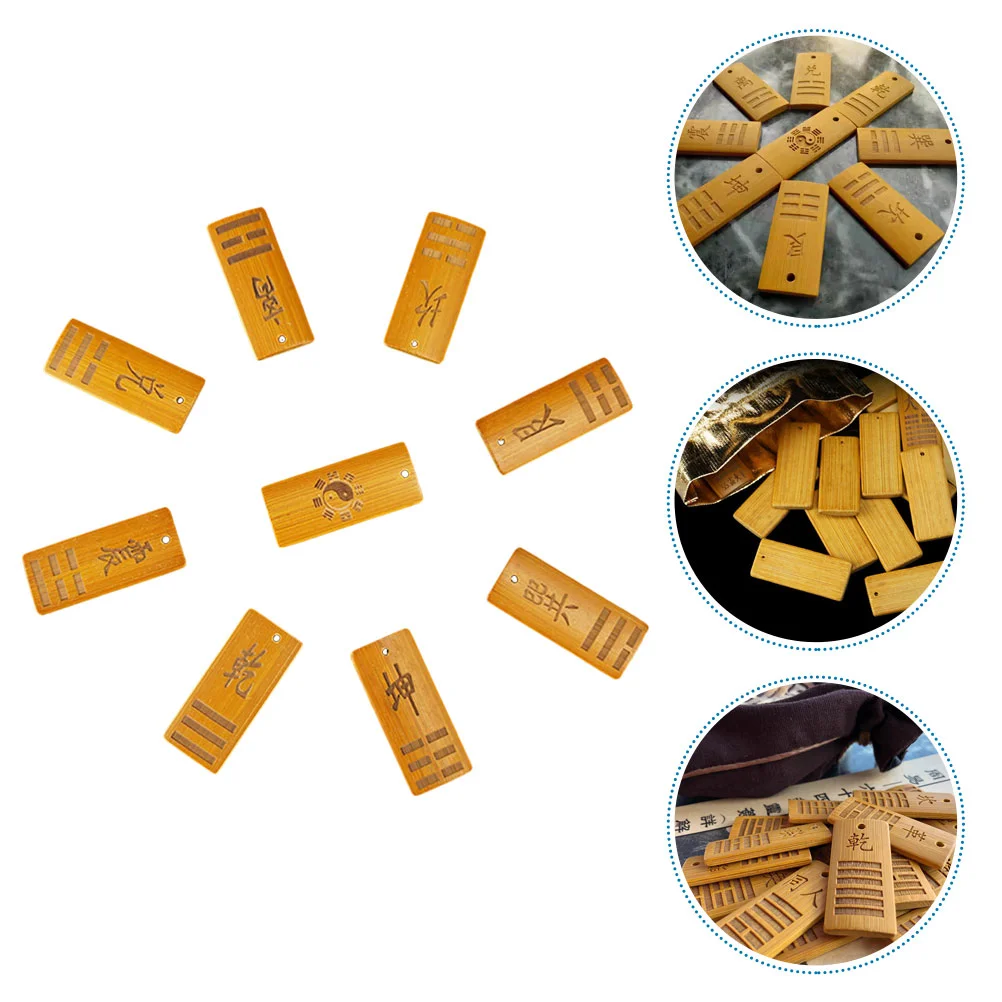 9 Pcs I Ching Bagua Learning Tools Tai Divination Feng Shui Calculation Bamboo Tube 9pcs Cards Wooden Ornaments Pendulum Board