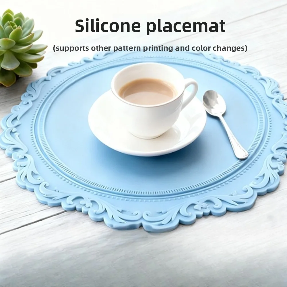 Silicone Placemat European Retro Relief Tableware Storage Drain Mat Restaurant Desktop Non-slip Thermal Insulation Mat