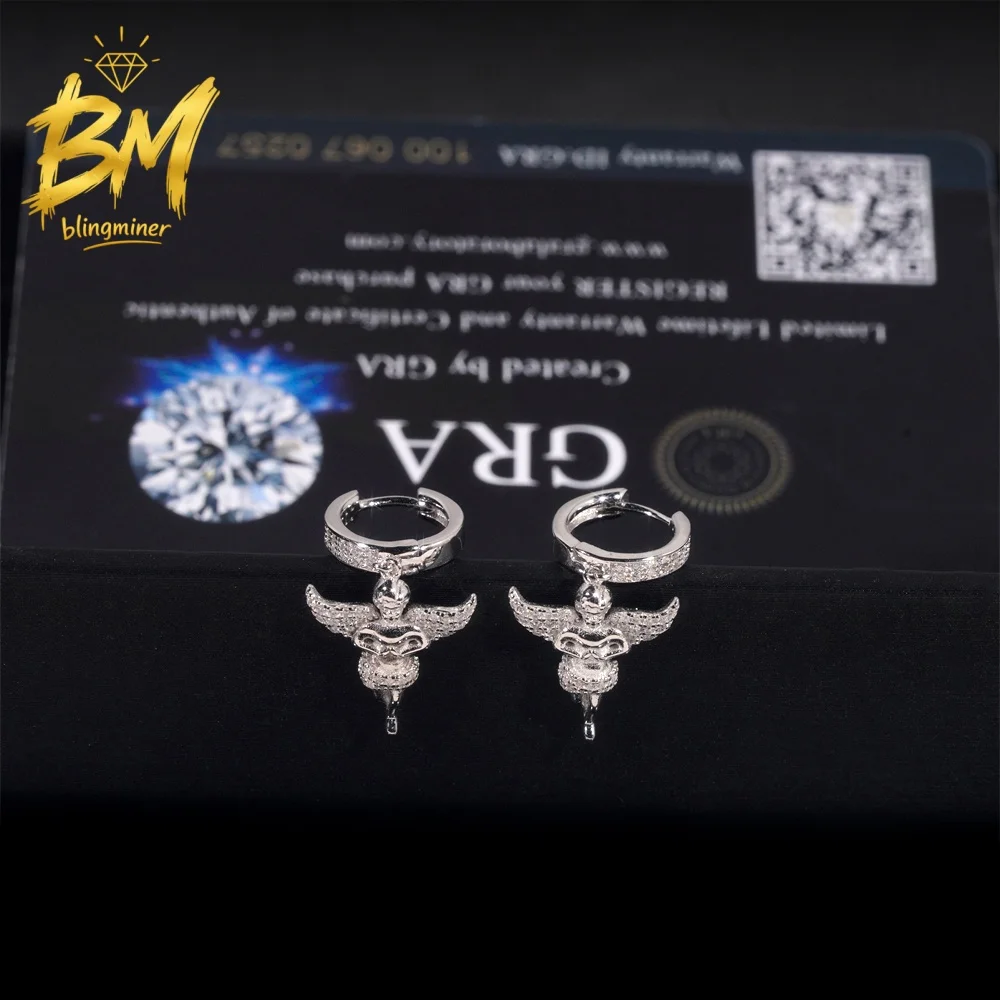 Blingminer Dancing Angel VVS Moissanite Earrings For Men Women S925 Silver Ear Studs Jewelry Pass Diamonds Tester  Free Shipping