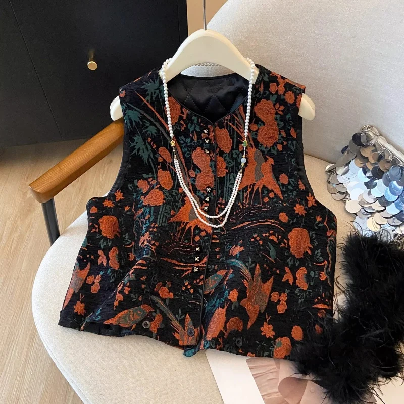 2026 New Chinese Style Cotton Padded Vest for Women Spring Autumn Quilted Waistcoat Jacket Casual Outerwear J433