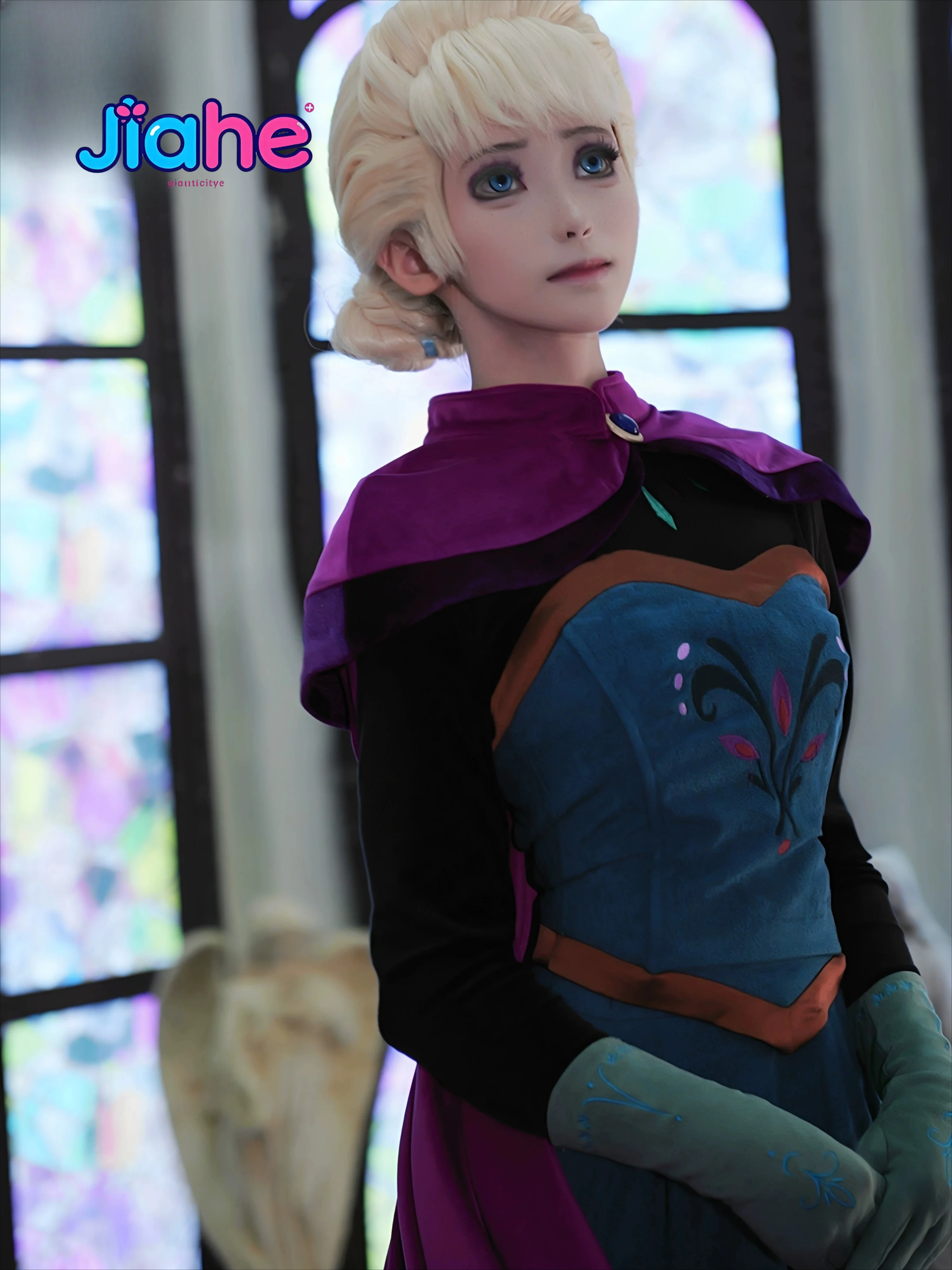 Anime Elsa Cosplay Costume Girls Princess Dress Carnival Birthday Party Clothing Fancy Cosplay Elsa Queen Costume  Crown view 5