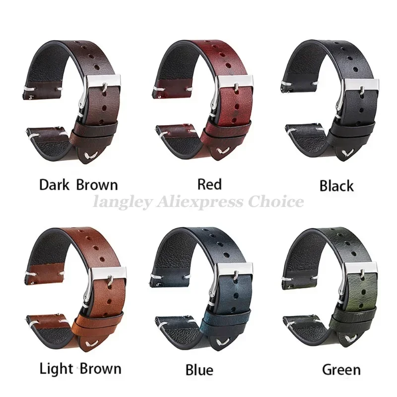 18mm 20mm 22mm Vintage Oil Wax Leather Watch Strap for Samsung Galaxy Watch 6 5 4 3 Genuine Leather Men Watchband for Omega Belt