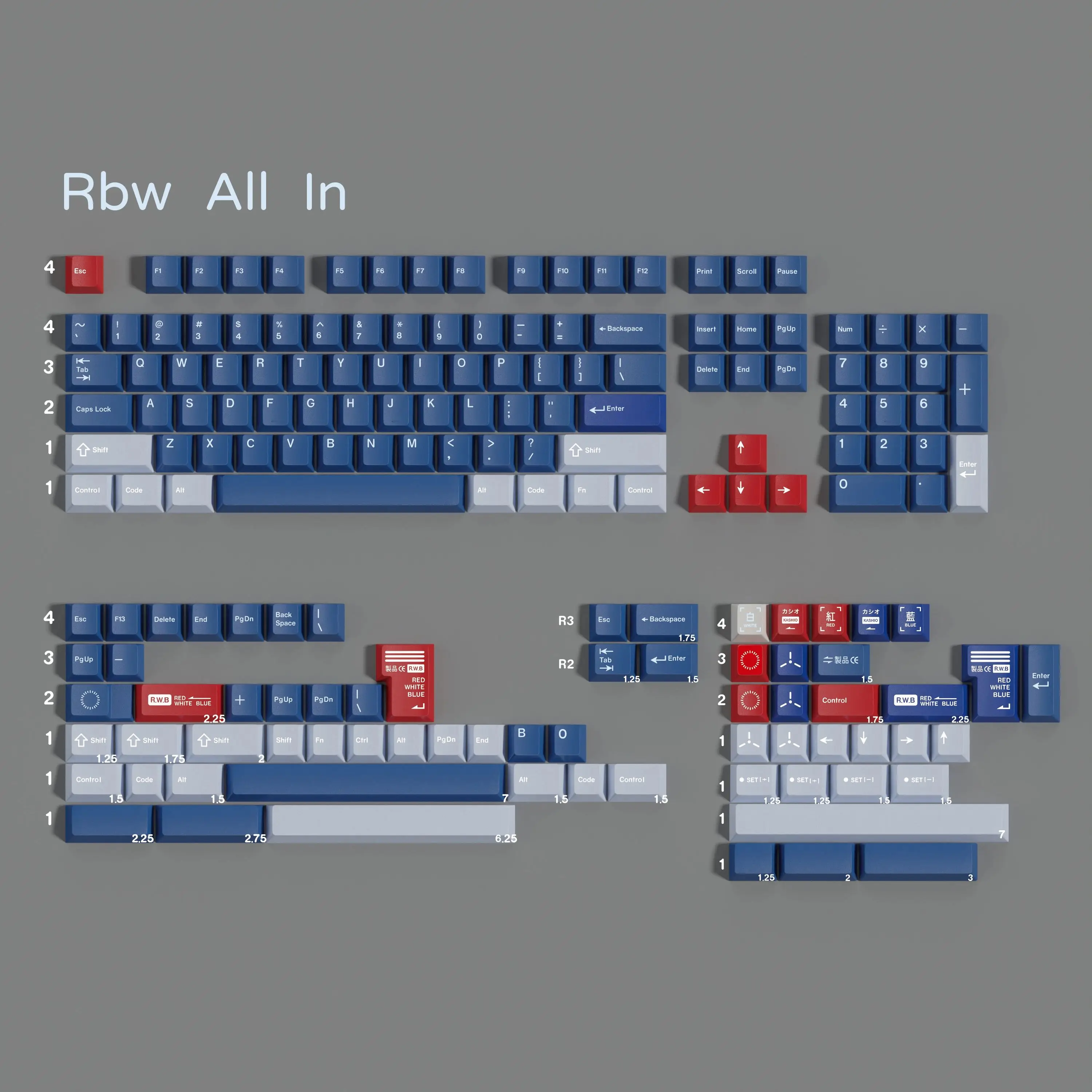 PBT Keycaps RWB Keycap Cherry Profile Dye Sublimation Blue Red Key Cap For MX Keyboard GH60 F75 F99 RK84 GMK67 87 96