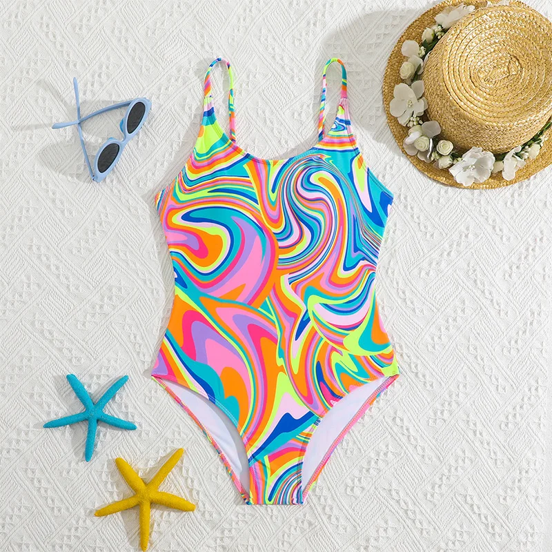 Girls Swimsuits 2025 Children Fashion One-piece Costume 8-12Y Kids Summer Pool Swimming Clothing New Teenager Print Swimwear