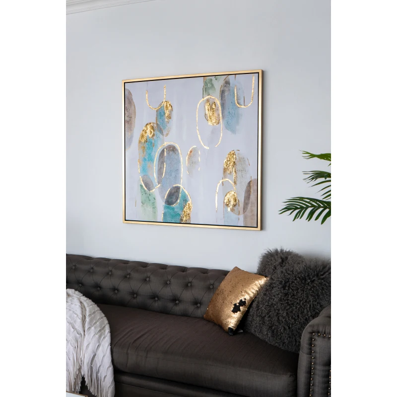 39,5 x 39,5 Pittura a olio moderna, arte da parete con cornice quadrata per soggiorno, sala da pranzo, ufficio