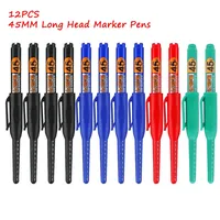 12PCS Long Head Marker Pens, Special Oil-Based Woodworking Markers for Ceramics, 45MM Long Nib, Black/Blue/Red/Green Ink
